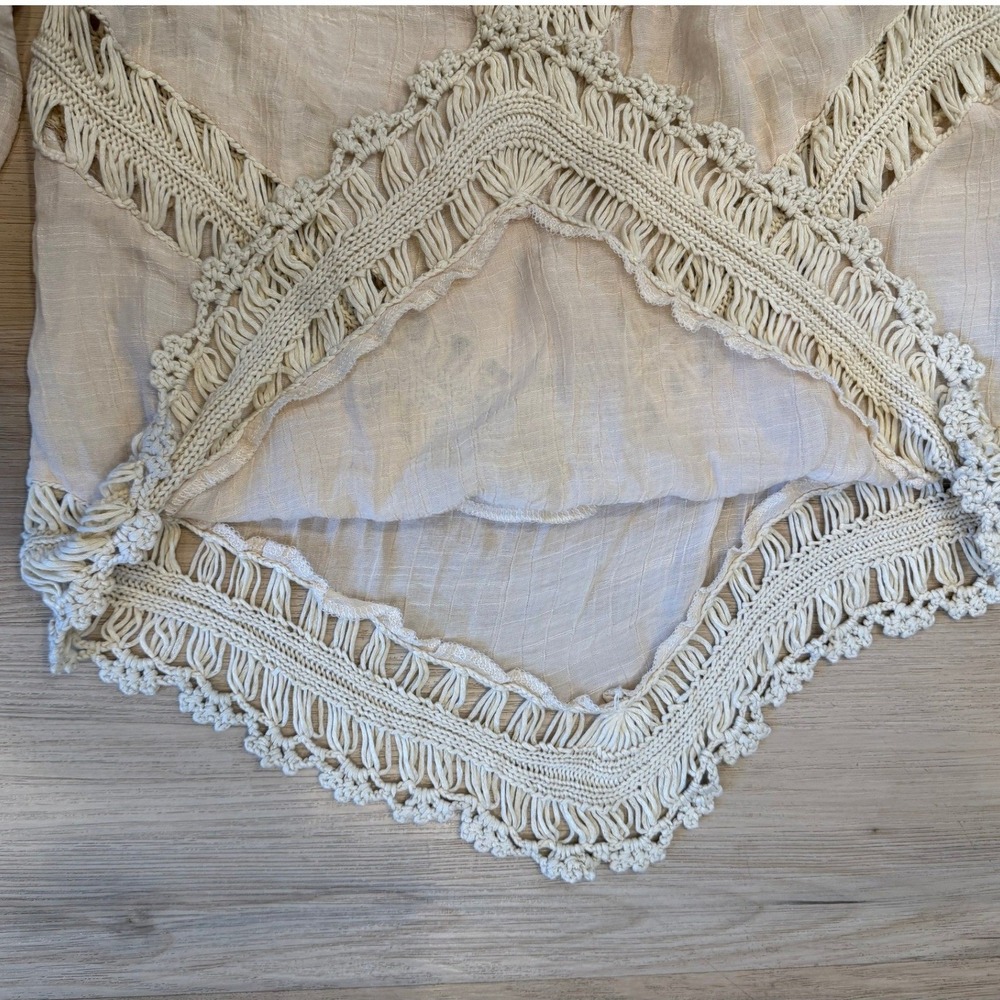 Vivid Collection Bohemian Crochet Swimsuit Cover-up Size Small - Cream Beige - Picture 4 of 9